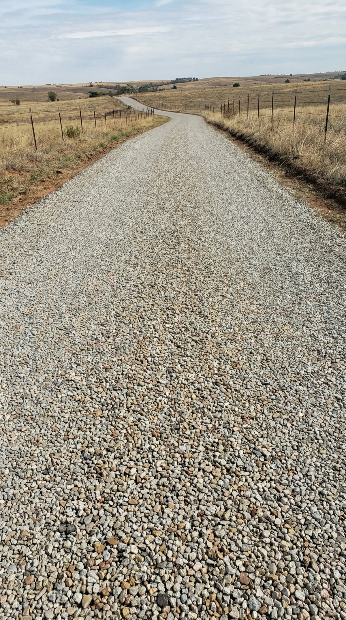Chip seal road stretching into Colorado prairie landscape